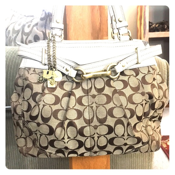 Coach Handbags - 💕 Coach jacquard brown fabric leather satchel💕